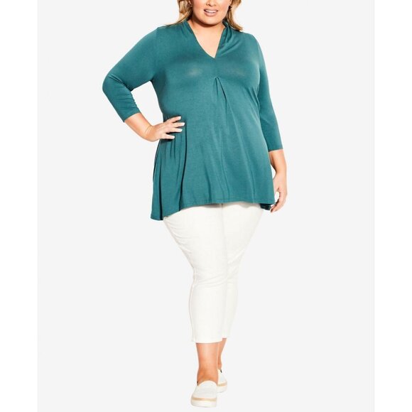 NWT Avenue Womens Plus Size Ellis Plain Tunic Top 210572 16W Teal Blue - Picture 1 of 6